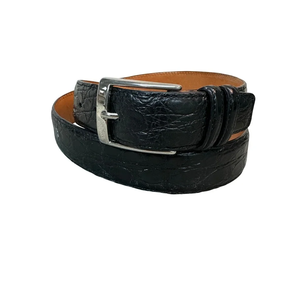 Carmina Shoemaker Black Crocodile Embossed Leather Belt Sz 40 100 Made in Spain